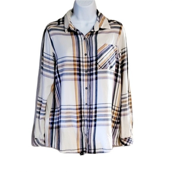 Plaid Floral Embroidered Natural Reflection Buttondown Western Style Shirt - Picture 1 of 11